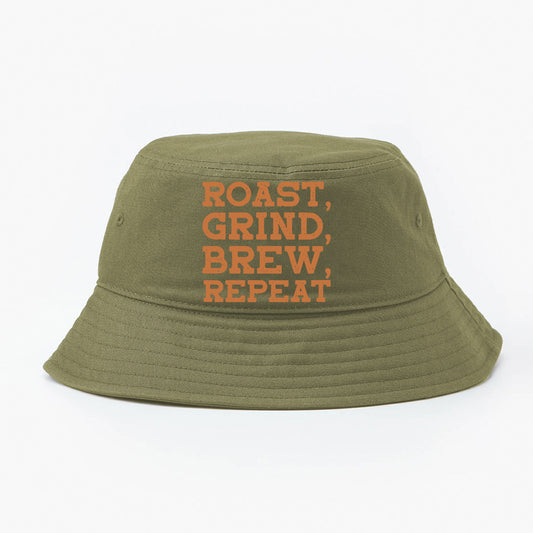 Roast, Grind, Brew, Repeat Brown Bucket Hat