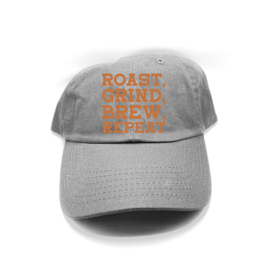Roast, Grind, Brew, Repeat Brown Dad Hat