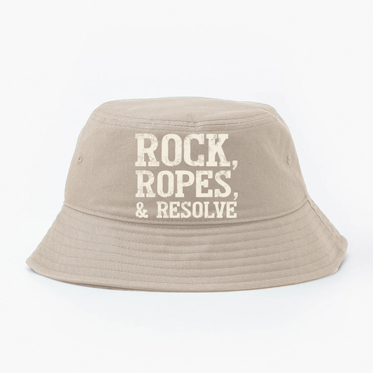 "Rock, Ropes, & Resolve" Dirty White Bucket Hat