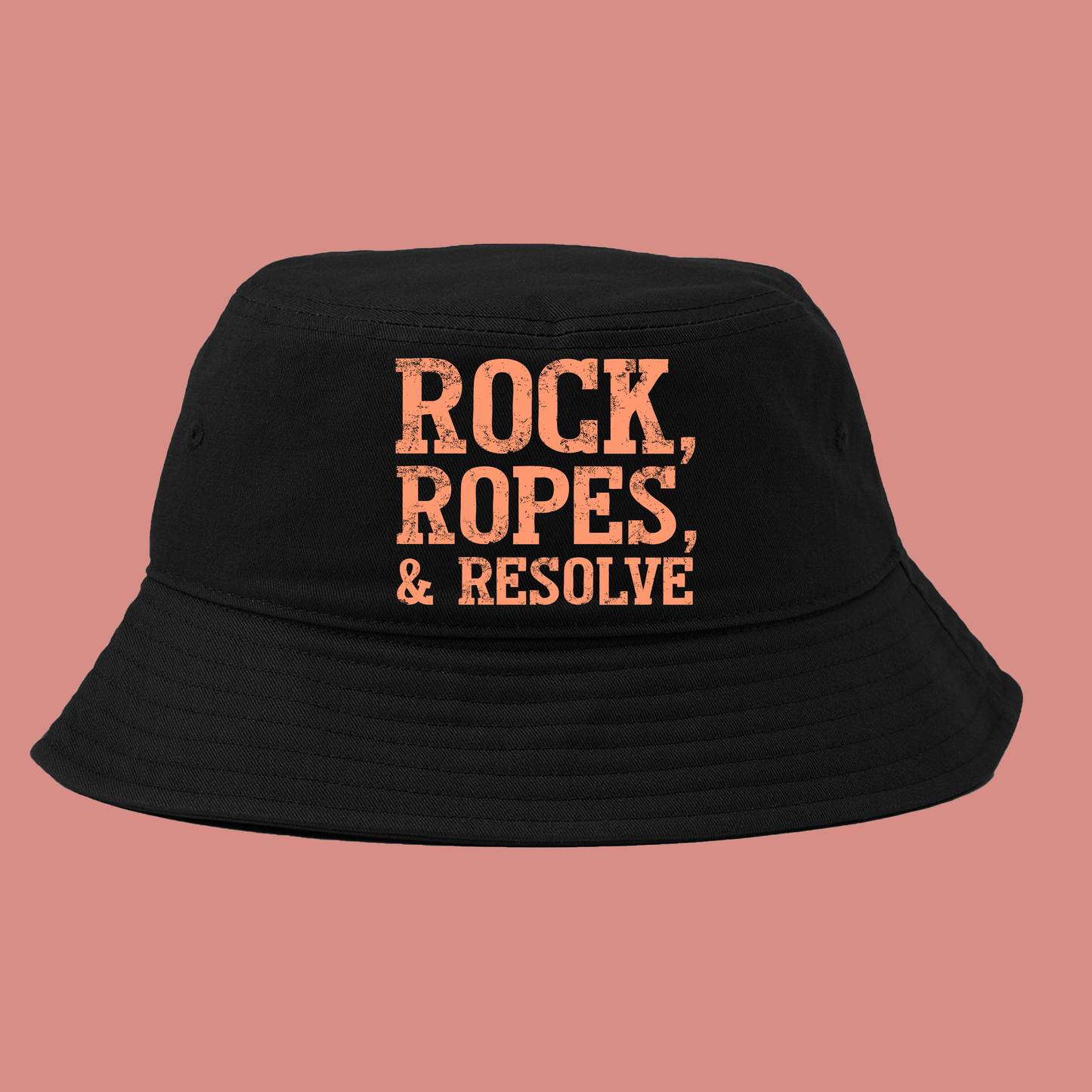 "Rock, Ropes, & Resolve" Peach Bucket Hat
